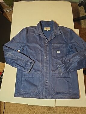 Deus Men's Blue Workwear Jacket - Casual Button-Up Coat Small Spot On Back